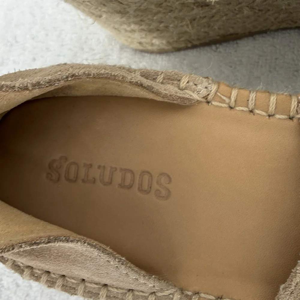 Soludos Palma Suede Espadrille Platform Wedge Open Toe Sandals Tan 8.5